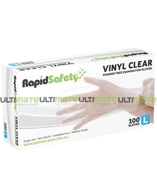 RapidSafety Vinyl Clear Powder Free Gloves Large - Ultimate Cleaning ...