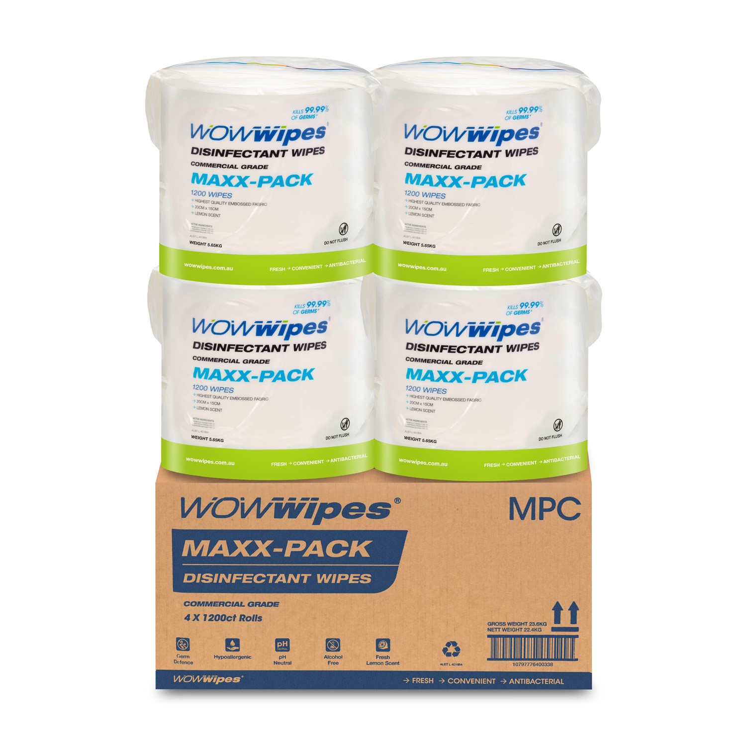 Wow Wipes Antibacterial 1200 Sheet BULK DEAL 5 CARTONS
